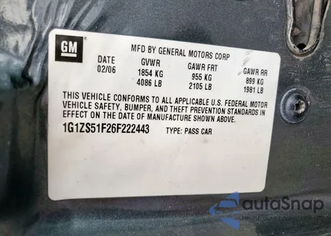 2006 Chevrolet Malibu Ls из США, поврежденный, VIN 1G1ZS51F26F222443